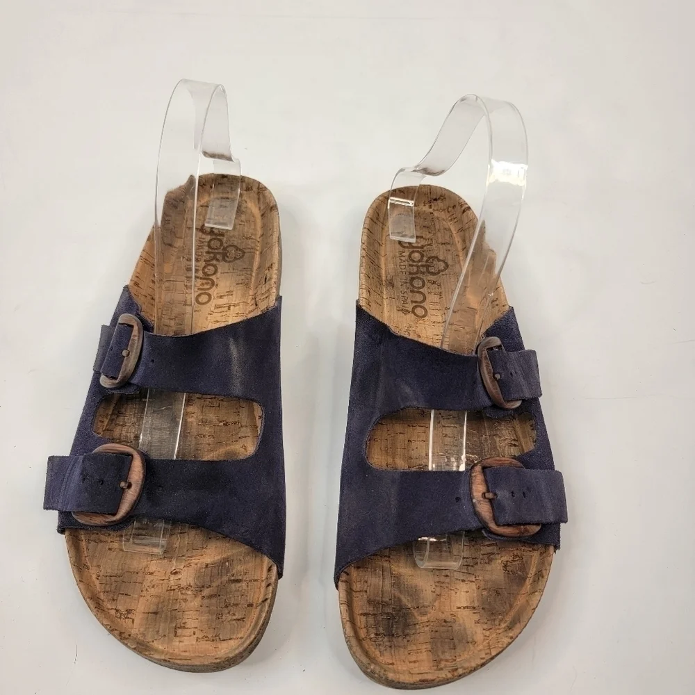 Yokono Leather suede Sandals Sz 9.5 Double Buckled Blue Women's